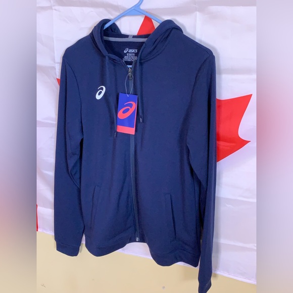 ASICS Men's Navy Pull Over Warmup Hoody Sweater - Picture 4 of 4